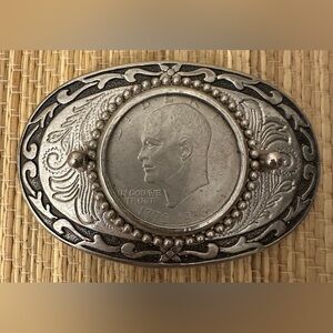 Eisenhower Bicentennial Dollar Coin Silver Belt Buckle 1776-1976 Vintage